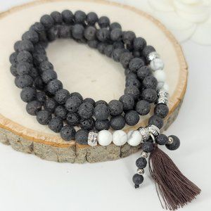 NWT 108 Lava Howlite Mala Beads Bracelet Necklace